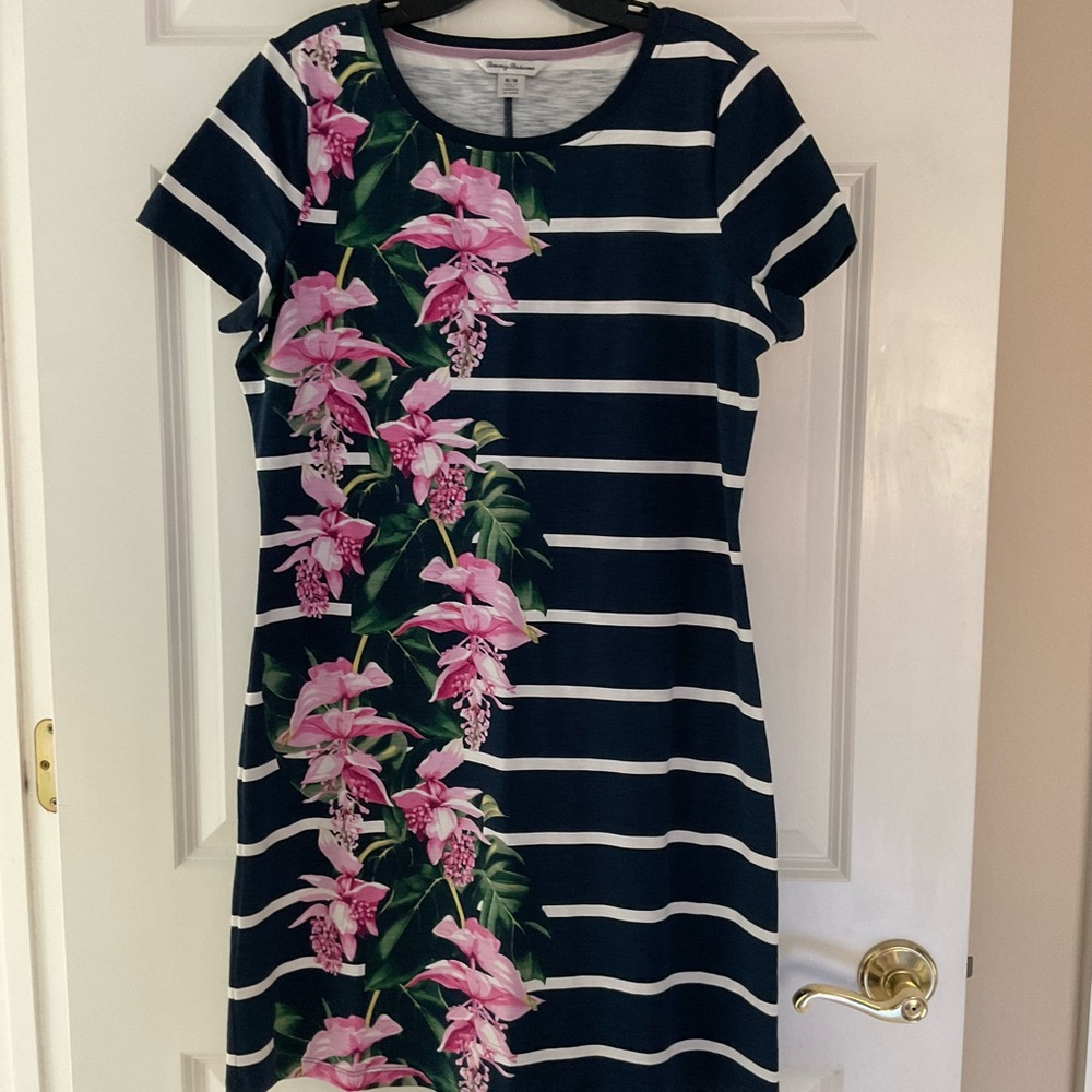 Tommy Bahama Navy and Pink Floral  Dress, Size M